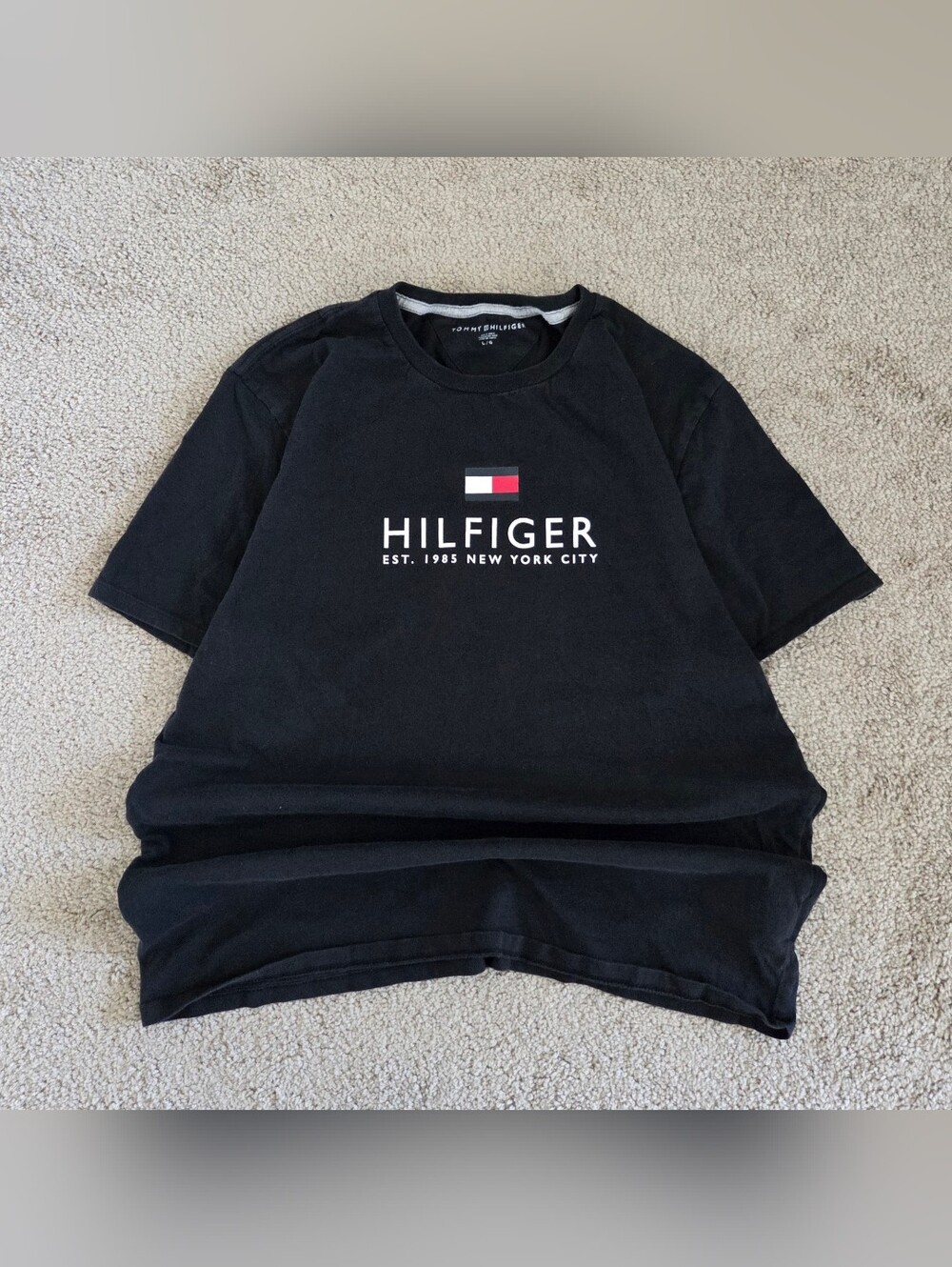 Y2K Tommy Hilfiger Black T Shirt With Logo Men's L